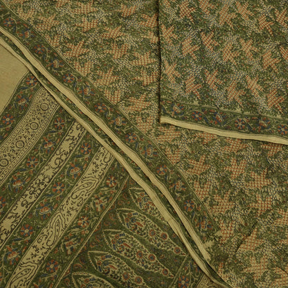 Indian Vintage Sari Green Pure Silk Printed Sarees 5yd Sewing Craft Fabric Dress Making  Soft Floral Wrap Upcycle Used Quilting Crafting