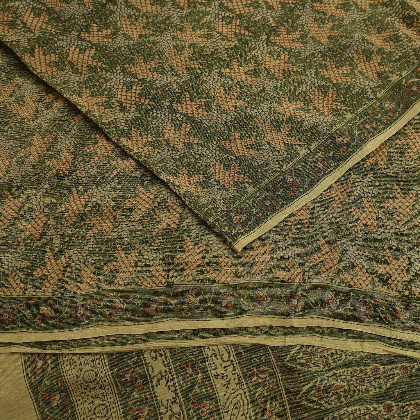 Indian Vintage Sari Green Pure Silk Printed Sarees 5yd Sewing Craft Fabric Dress Making  Soft Floral Wrap Upcycle Used Quilting Crafting