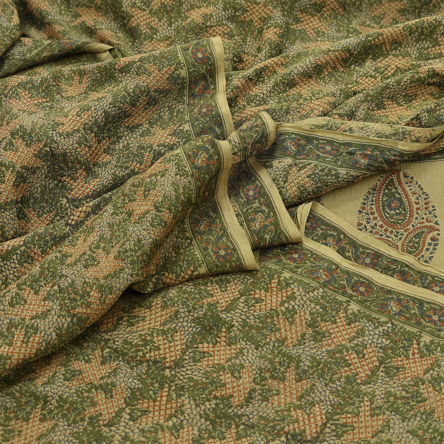 Indian Vintage Sari Green Pure Silk Printed Sarees 5yd Sewing Craft Fabric Dress Making  Soft Floral Wrap Upcycle Used Quilting Crafting