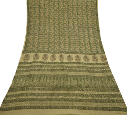 Indian Vintage Sari Green Pure Silk Printed Sarees 5yd Sewing Craft Fabric Dress Making  Soft Floral Wrap Upcycle Used Quilting Crafting
