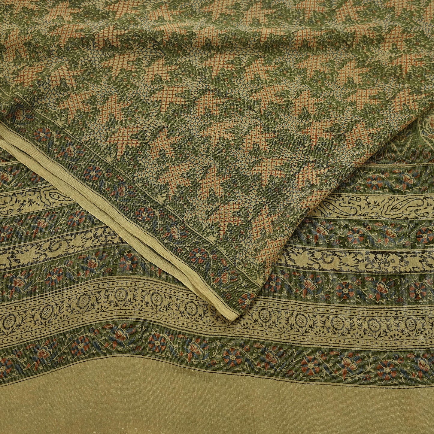 Indian Vintage Sari Green Pure Silk Printed Sarees 5yd Sewing Craft Fabric Dress Making  Soft Floral Wrap Upcycle Used Quilting Crafting