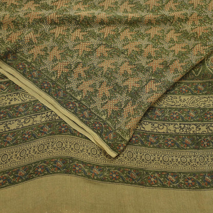 Indian Vintage Sari Green Pure Silk Printed Sarees 5yd Sewing Craft Fabric Dress Making  Soft Floral Wrap Upcycle Used Quilting Crafting