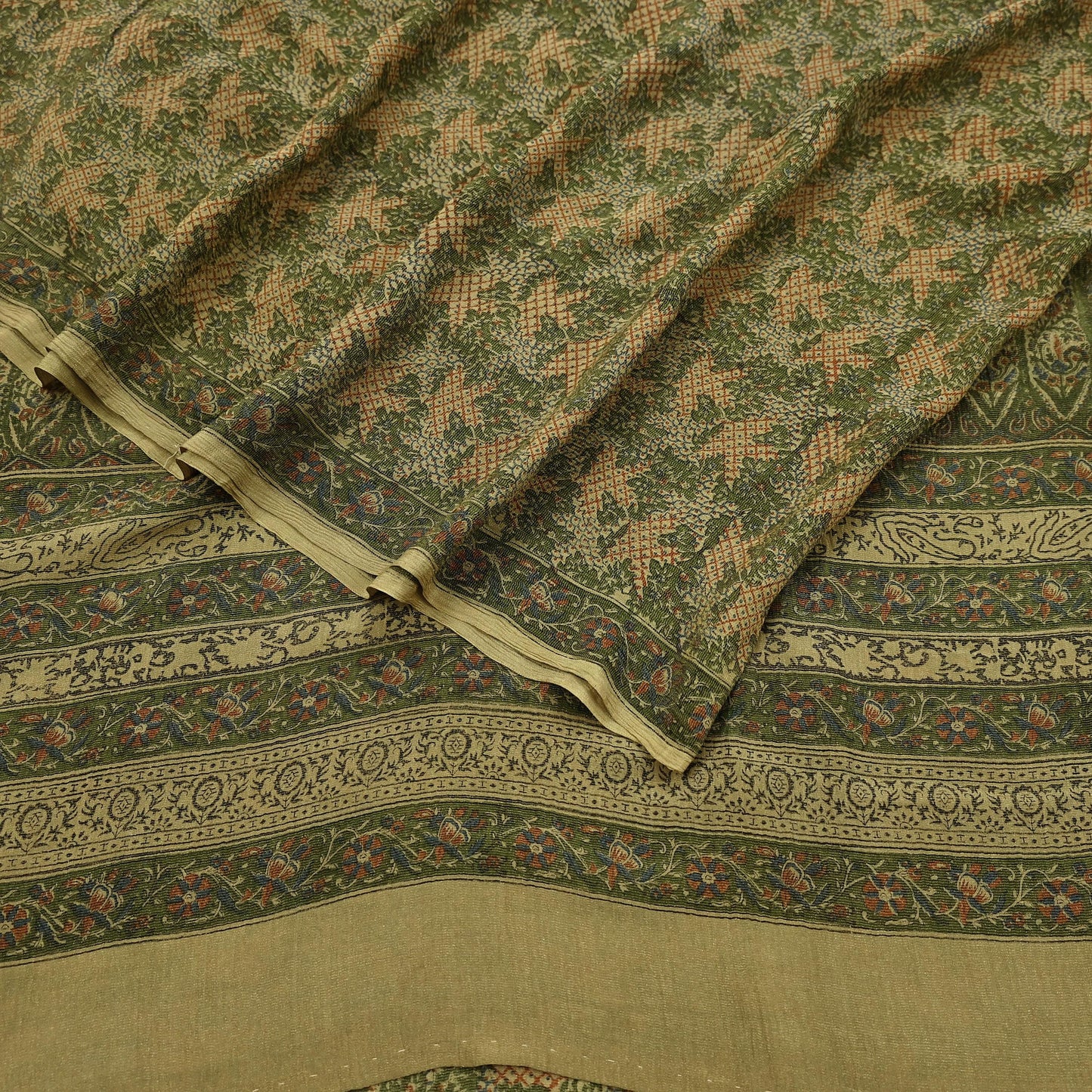 Indian Vintage Sari Green Pure Silk Printed Sarees 5yd Sewing Craft Fabric Dress Making  Soft Floral Wrap Upcycle Used Quilting Crafting