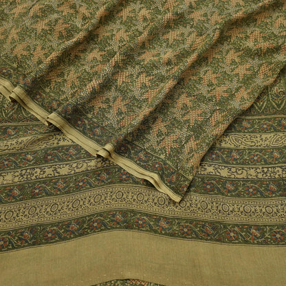 Indian Vintage Sari Green Pure Silk Printed Sarees 5yd Sewing Craft Fabric Dress Making  Soft Floral Wrap Upcycle Used Quilting Crafting