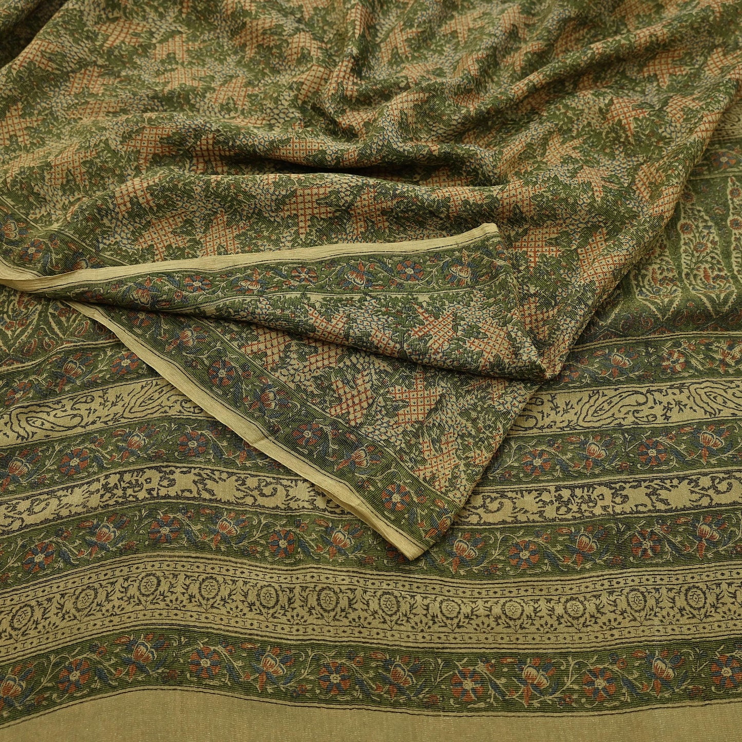 Indian Vintage Sari Green Pure Silk Printed Sarees 5yd Sewing Craft Fabric Dress Making  Soft Floral Wrap Upcycle Used Quilting Crafting