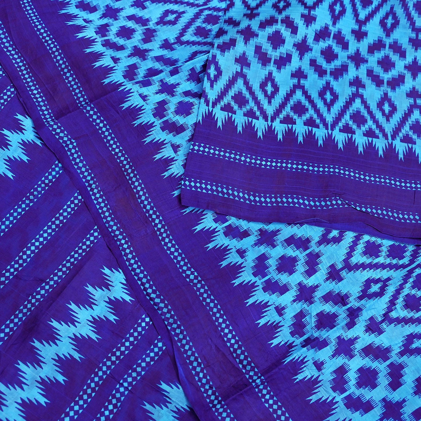 Indian Vintage Sari Blue & Green Pure Silk Printed Saree Fabric 5yard Sewing Craft Fabric DressMaking Wrap Floral