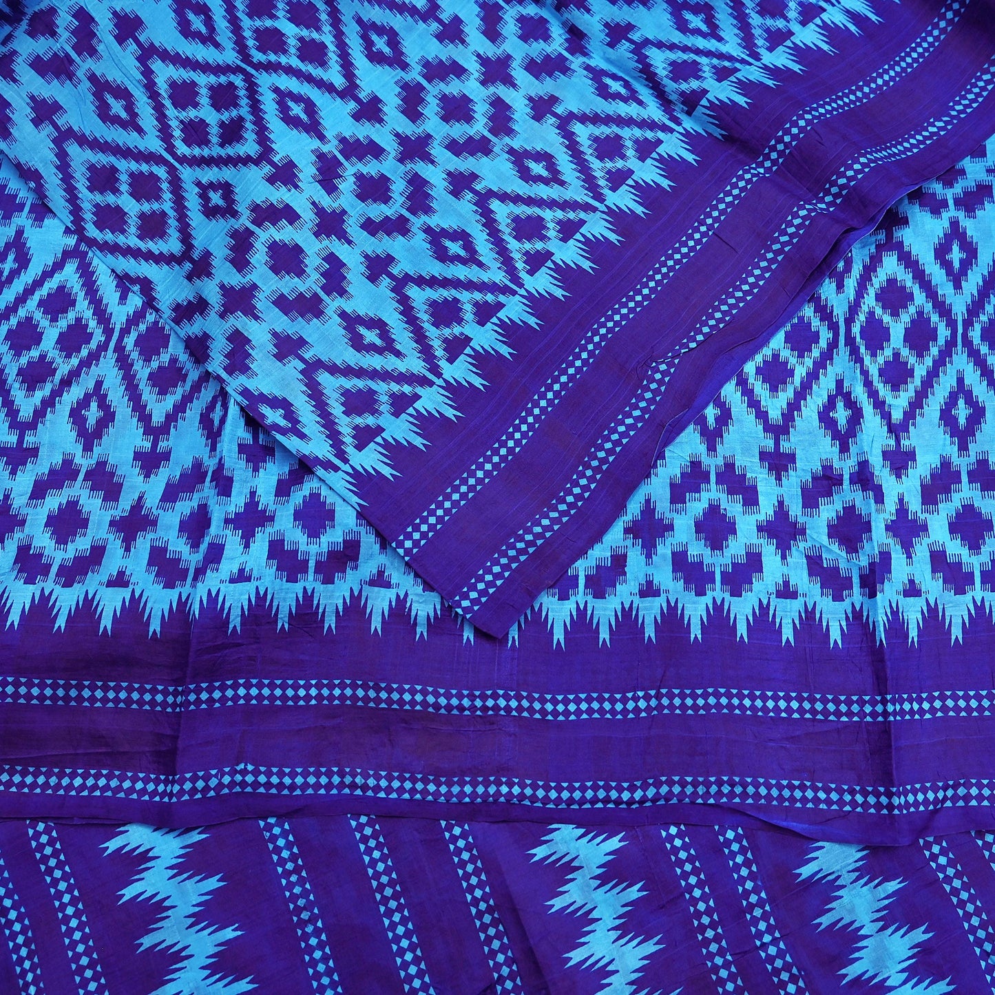 Indian Vintage Sari Blue & Green Pure Silk Printed Saree Fabric 5yard Sewing Craft Fabric DressMaking Wrap Floral