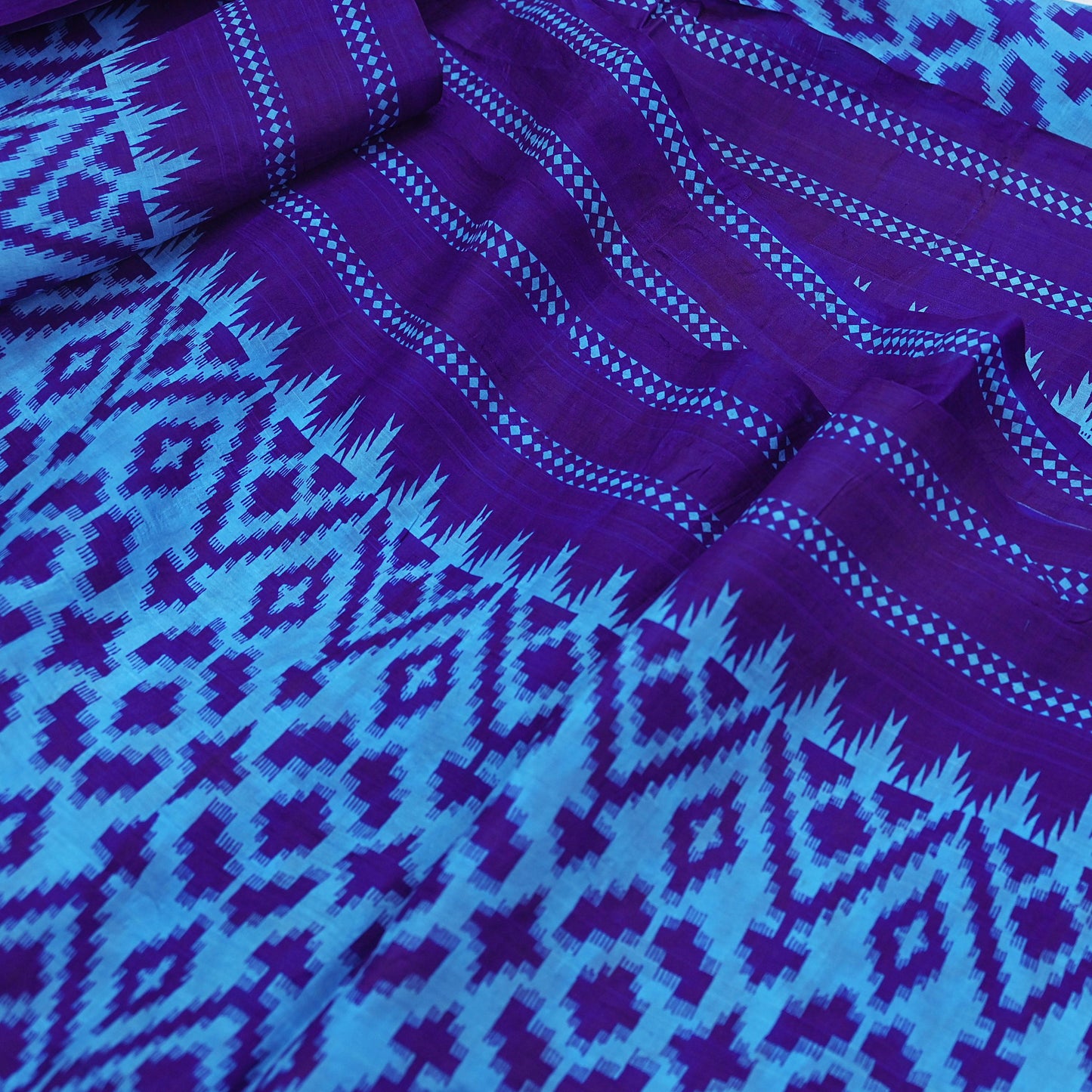 Indian Vintage Sari Blue & Green Pure Silk Printed Saree Fabric 5yard Sewing Craft Fabric DressMaking Wrap Floral