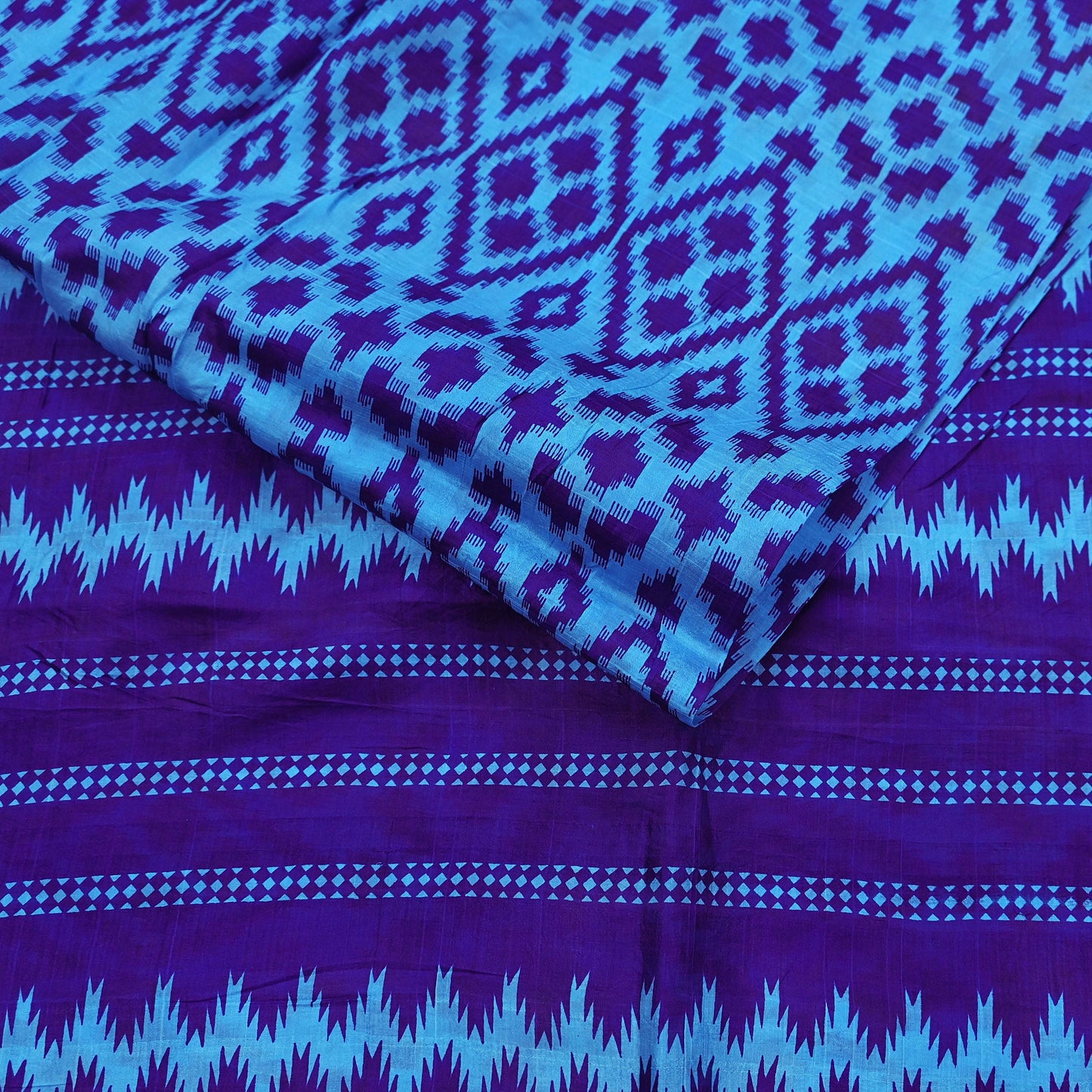 Indian Vintage Sari Blue & Green Pure Silk Printed Saree Fabric 5yard Sewing Craft Fabric DressMaking Wrap Floral