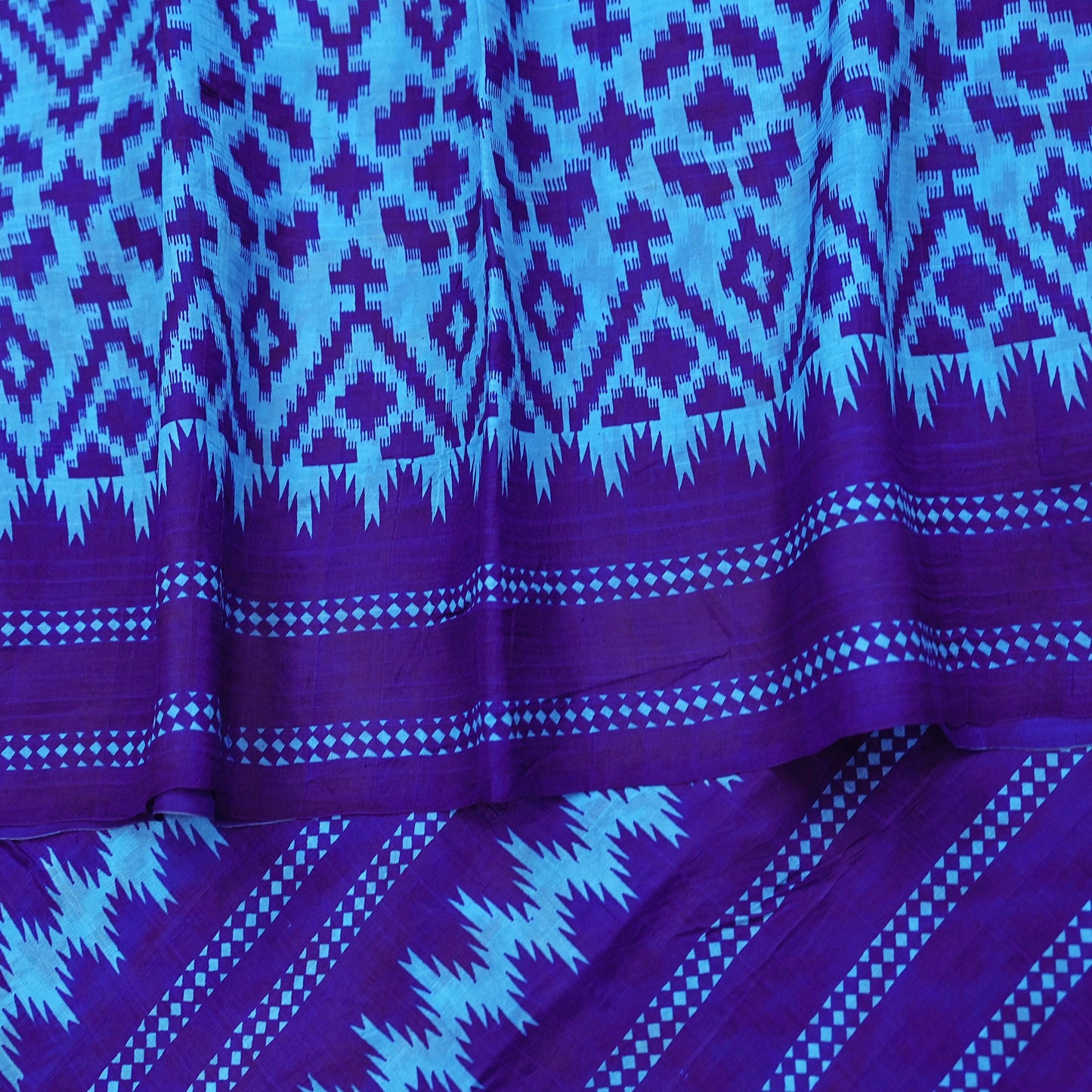 Indian Vintage Sari Blue & Green Pure Silk Printed Saree Fabric 5yard Sewing Craft Fabric DressMaking Wrap Floral