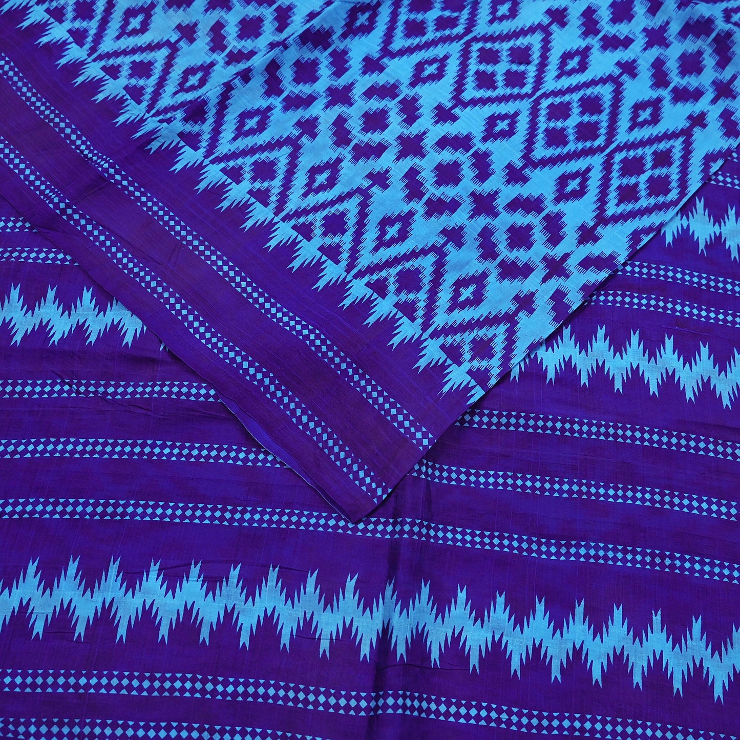 Indian Vintage Sari Blue & Green Pure Silk Printed Saree Fabric 5yard Sewing Craft Fabric DressMaking Wrap Floral