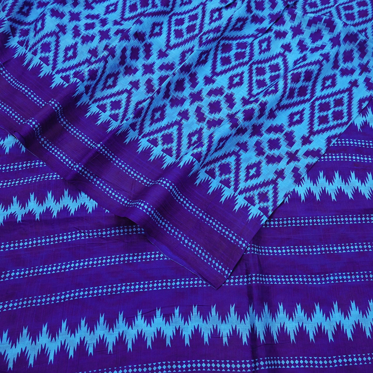 Indian Vintage Sari Blue & Green Pure Silk Printed Saree Fabric 5yard Sewing Craft Fabric DressMaking Wrap Floral