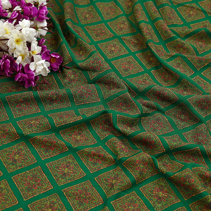 Indian Vintage Green Pure Woolen Shawl Handmade Woven Work Long Throw Stole Warm Paisley Design Soft