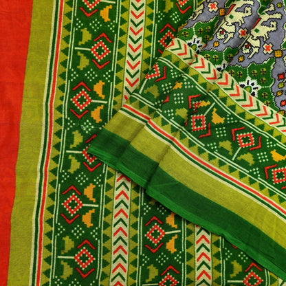 Indian Vintage Green Pure Cotton Saree Traditional Ikat Elephant Print 5 Yard Fabric Lightweight Boho Craft Material