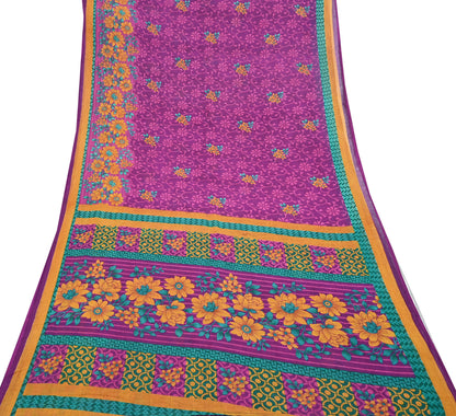 Indian Vintage Sari Purple Pure Cotton Floral Printed Saree Lightweight 5 Yard Soft Fabric Boho Craft Material Dressmaking & Quilting Cloth