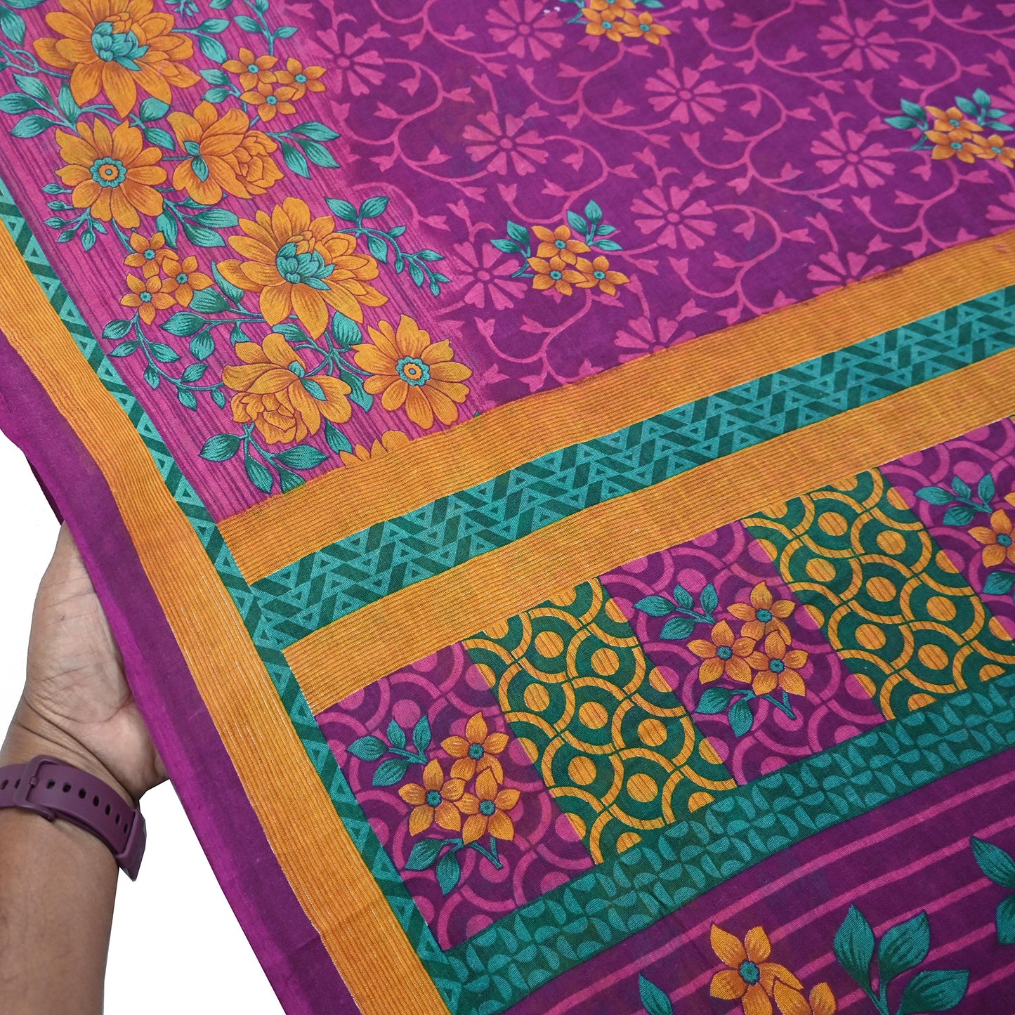 Indian Vintage Sari Purple Pure Cotton Floral Printed Saree Lightweight 5 Yard Soft Fabric Boho Craft Material Dressmaking & Quilting Cloth