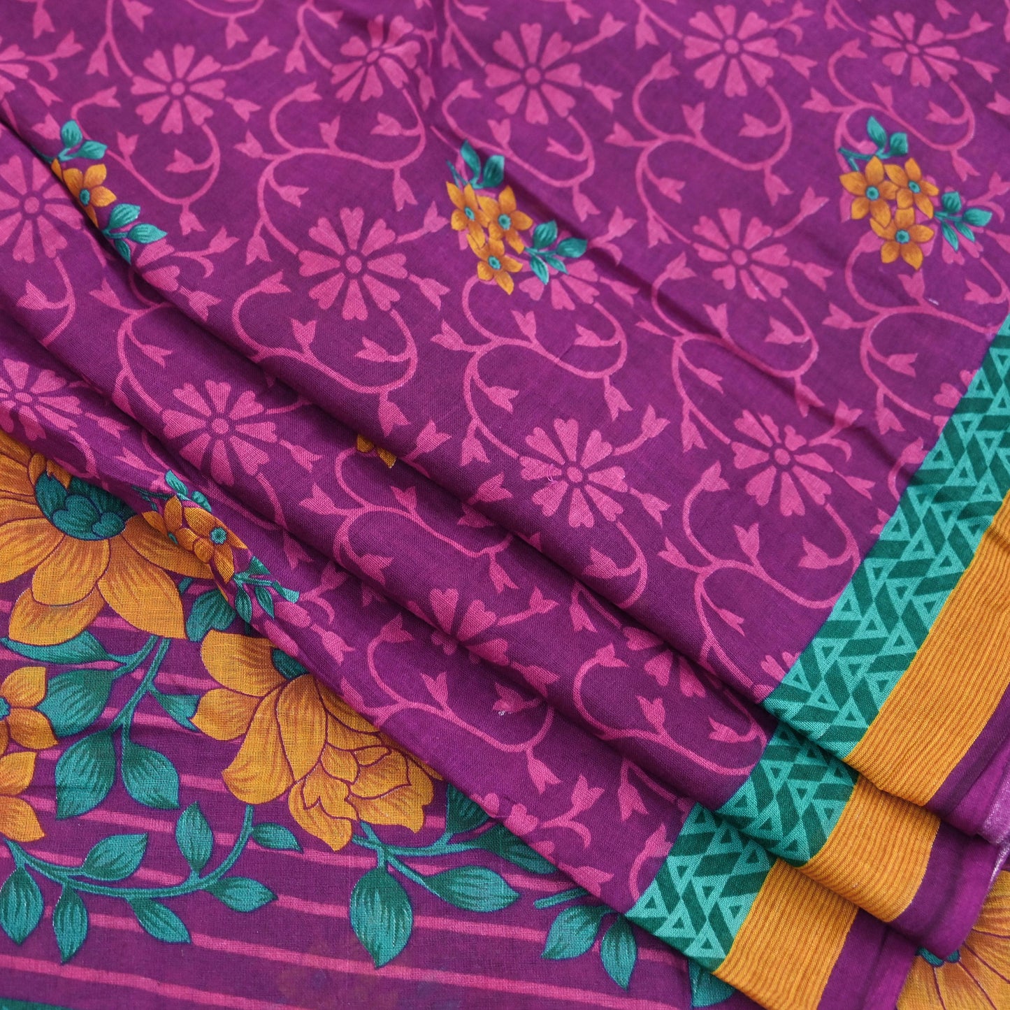 Indian Vintage Sari Purple Pure Cotton Floral Printed Saree Lightweight 5 Yard Soft Fabric Boho Craft Material Dressmaking & Quilting Cloth