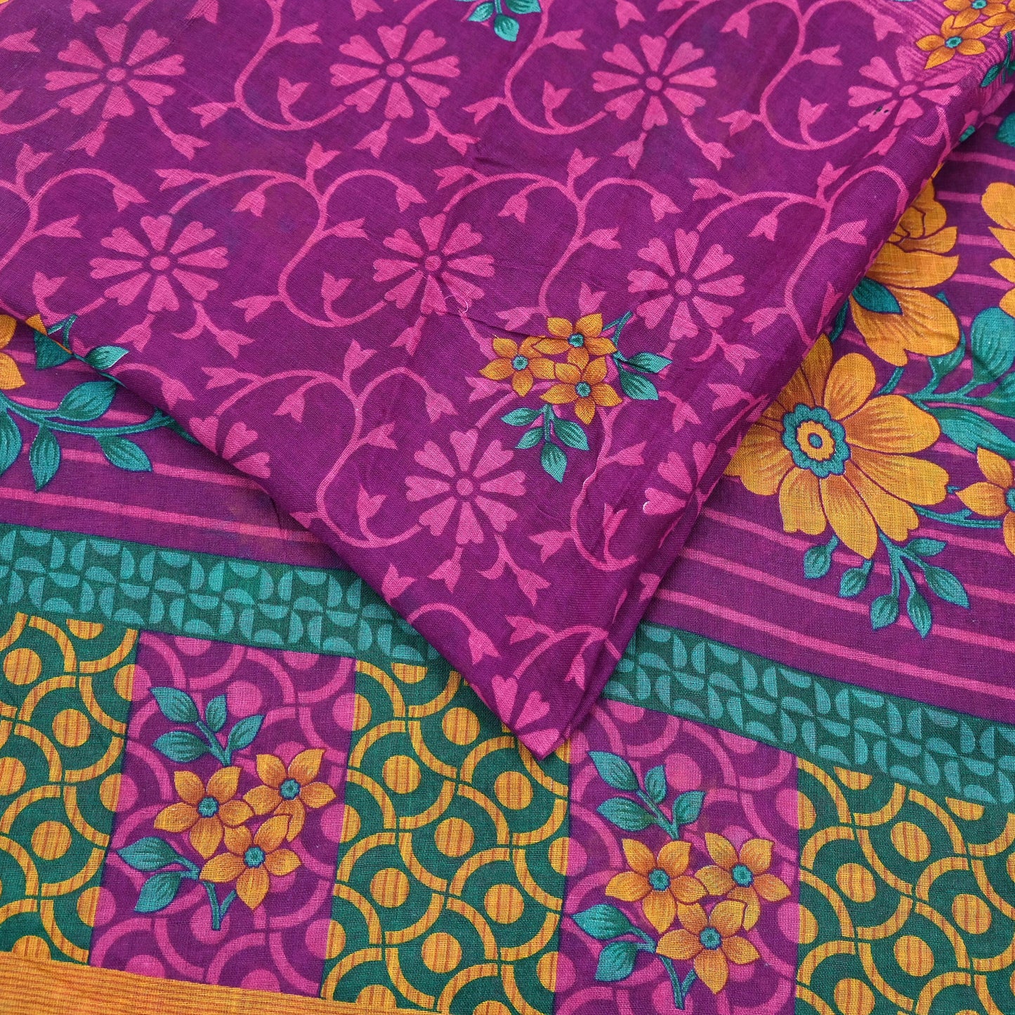 Indian Vintage Sari Purple Pure Cotton Floral Printed Saree Lightweight 5 Yard Soft Fabric Boho Craft Material Dressmaking & Quilting Cloth