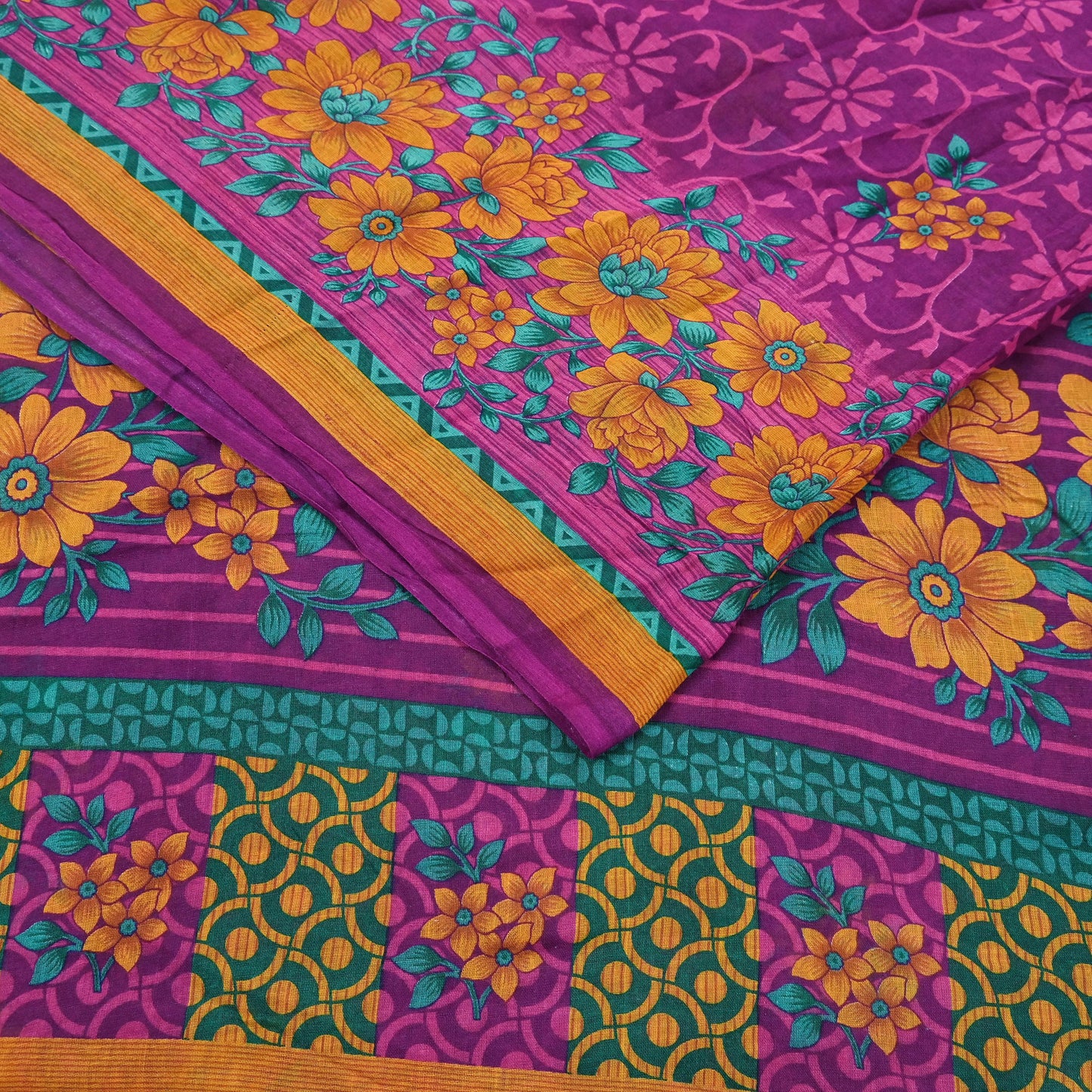 Indian Vintage Sari Purple Pure Cotton Floral Printed Saree Lightweight 5 Yard Soft Fabric Boho Craft Material Dressmaking & Quilting Cloth