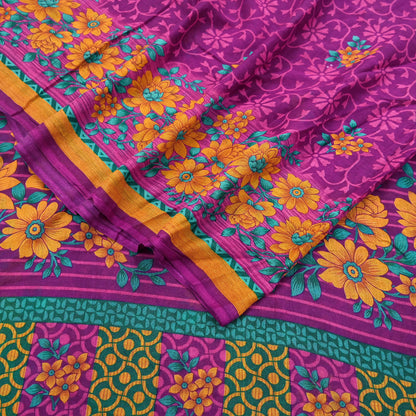 Indian Vintage Sari Purple Pure Cotton Floral Printed Saree Lightweight 5 Yard Soft Fabric Boho Craft Material Dressmaking & Quilting Cloth