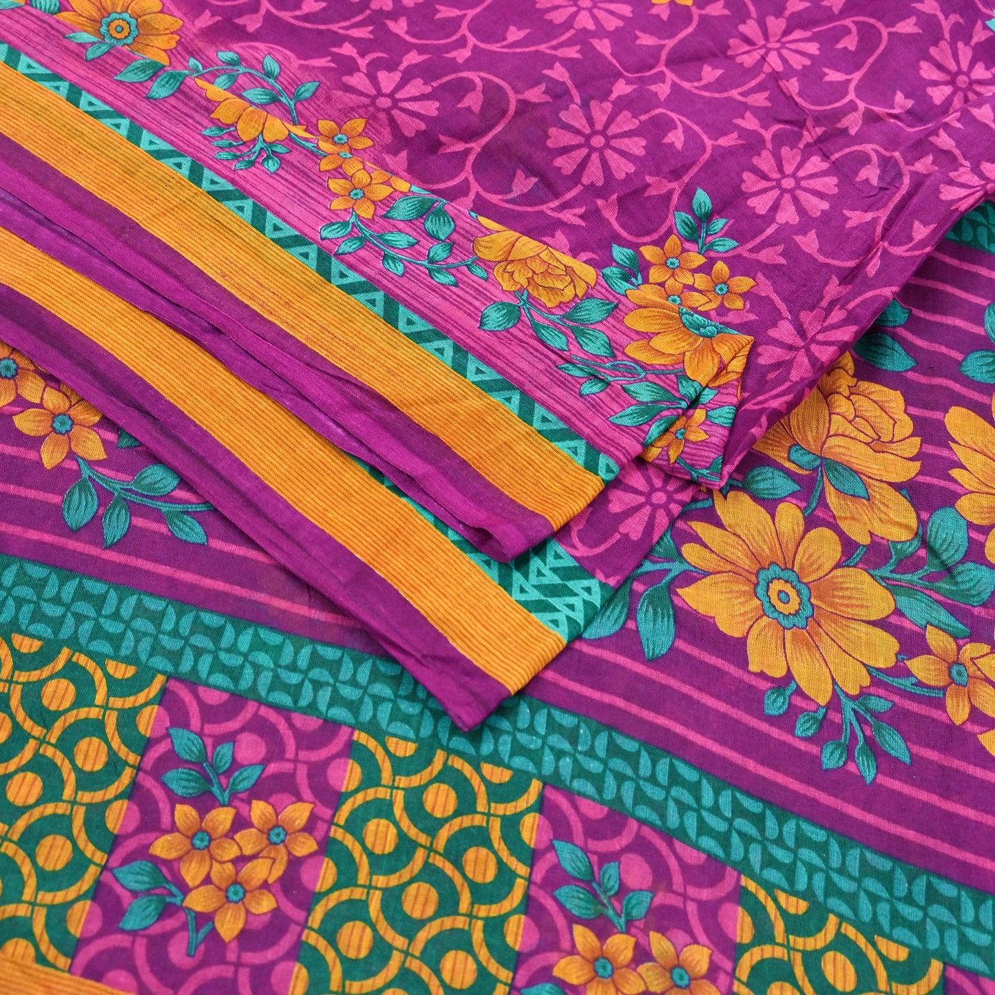 Indian Vintage Sari Purple Pure Cotton Floral Printed Saree Lightweight 5 Yard Soft Fabric Boho Craft Material Dressmaking & Quilting Cloth