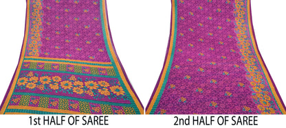 Indian Vintage Sari Purple Pure Cotton Floral Printed Saree Lightweight 5 Yard Soft Fabric Boho Craft Material Dressmaking & Quilting Cloth
