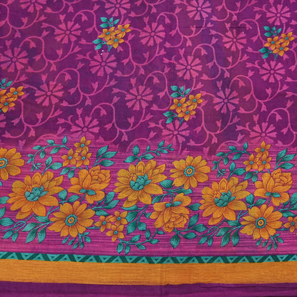 Indian Vintage Sari Purple Pure Cotton Floral Printed Saree Lightweight 5 Yard Soft Fabric Boho Craft Material Dressmaking & Quilting Cloth