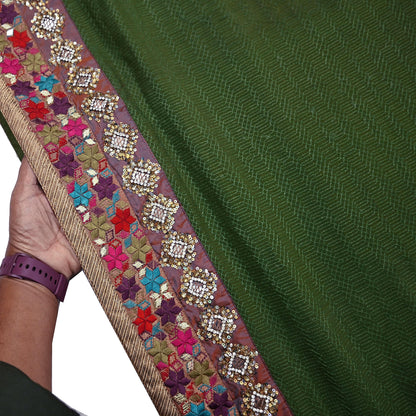 Indian Vintage Heavy Sari Green Pure Georgette Silk Hand Embroidered Sarees Craft Fabric 5Yd Sewing Ethnic Bollywood saree Dress making