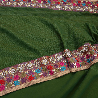 Indian Vintage Heavy Sari Green Pure Georgette Silk Hand Embroidered Sarees Craft Fabric 5Yd Sewing Ethnic Bollywood saree Dress making