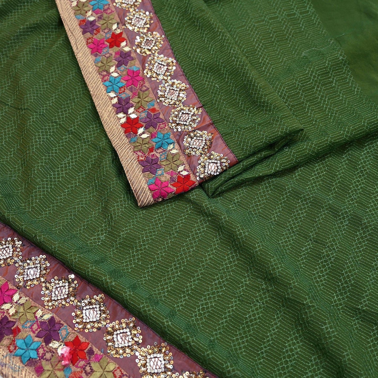 Indian Vintage Heavy Sari Green Pure Georgette Silk Hand Embroidered Sarees Craft Fabric 5Yd Sewing Ethnic Bollywood saree Dress making