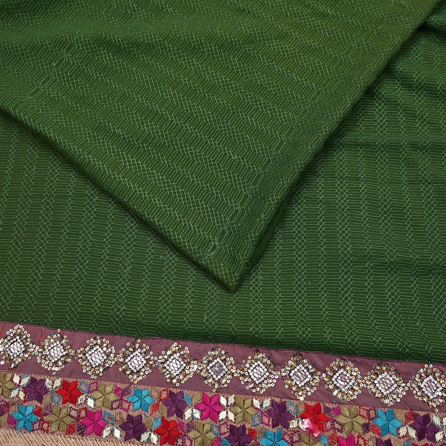 Indian Vintage Heavy Sari Green Pure Georgette Silk Hand Embroidered Sarees Craft Fabric 5Yd Sewing Ethnic Bollywood saree Dress making