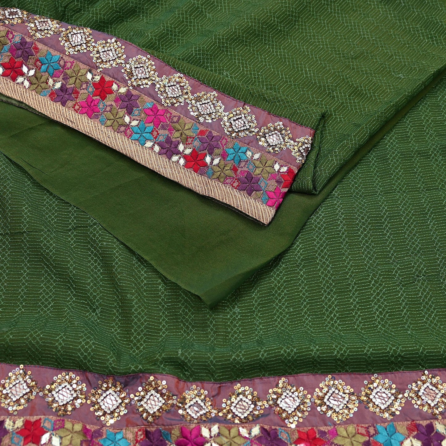 Indian Vintage Heavy Sari Green Pure Georgette Silk Hand Embroidered Sarees Craft Fabric 5Yd Sewing Ethnic Bollywood saree Dress making