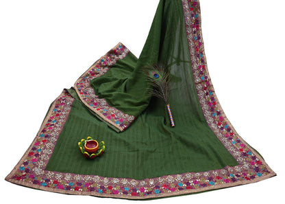 Indian Vintage Heavy Sari Green Pure Georgette Silk Hand Embroidered Sarees Craft Fabric 5Yd Sewing Ethnic Bollywood saree Dress making