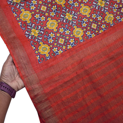 Indian Vintage Heavy Sari Red Pure Khadi Silk Handloom Saree Craft Fabric 5yd Ethnic Wear Dress making For Crafting Quilting Sewing