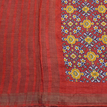 Indian Vintage Heavy Sari Red Pure Khadi Silk Handloom Saree Craft Fabric 5yd Ethnic Wear Dress making For Crafting Quilting Sewing