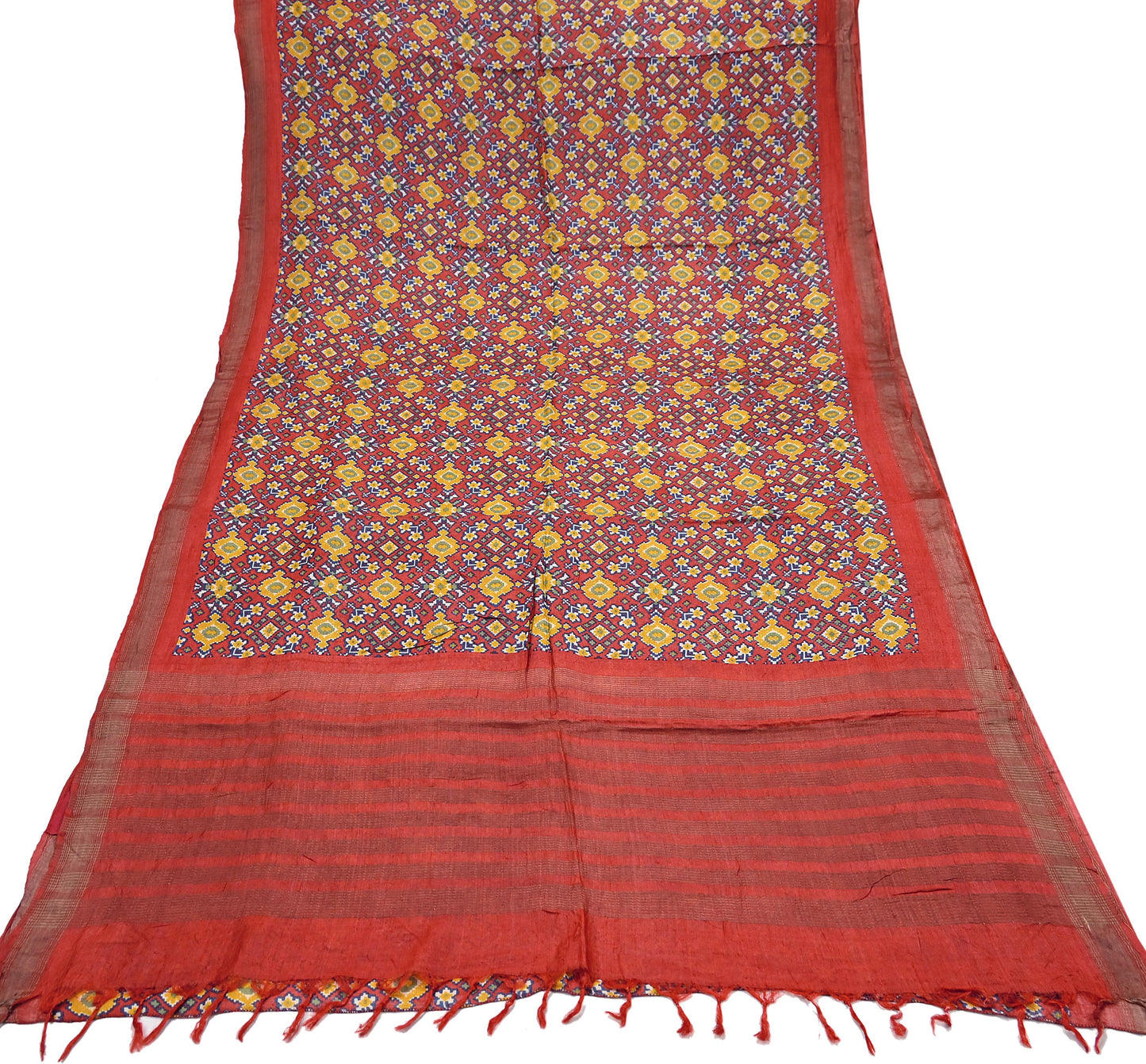 Indian Vintage Heavy Sari Red Pure Khadi Silk Handloom Saree Craft Fabric 5yd Ethnic Wear Dress making For Crafting Quilting Sewing