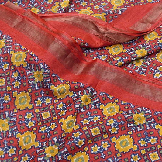 Indian Vintage Heavy Sari Red Pure Khadi Silk Handloom Saree Craft Fabric 5yd Ethnic Wear Dress making For Crafting Quilting Sewing
