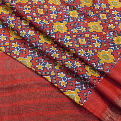 Indian Vintage Heavy Sari Red Pure Khadi Silk Handloom Saree Craft Fabric 5yd Ethnic Wear Dress making For Crafting Quilting Sewing
