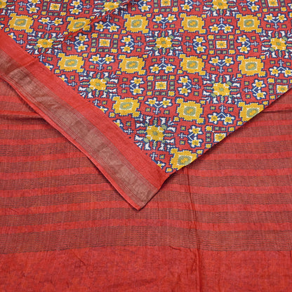 Indian Vintage Heavy Sari Red Pure Khadi Silk Handloom Saree Craft Fabric 5yd Ethnic Wear Dress making For Crafting Quilting Sewing