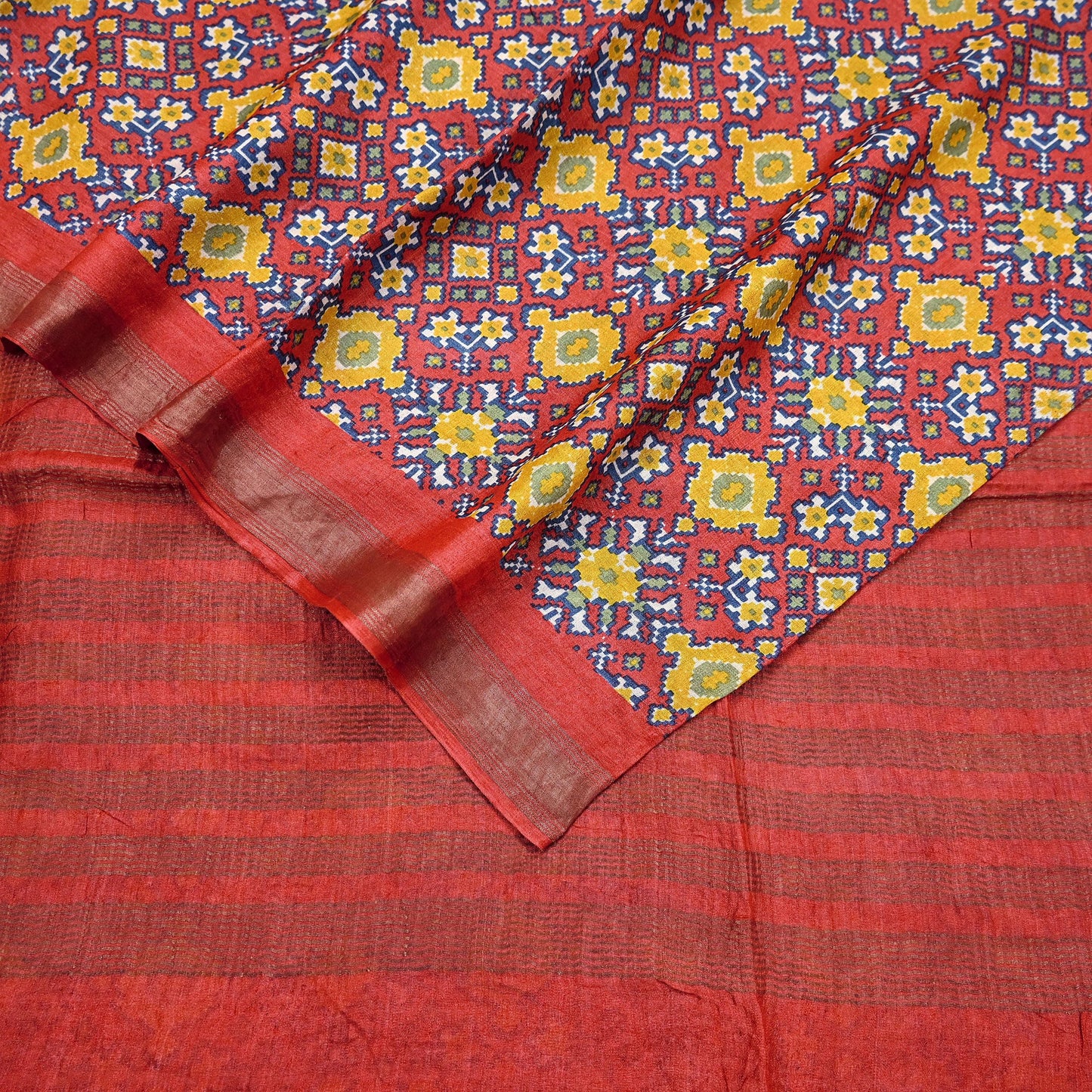 Indian Vintage Heavy Sari Red Pure Khadi Silk Handloom Saree Craft Fabric 5yd Ethnic Wear Dress making For Crafting Quilting Sewing