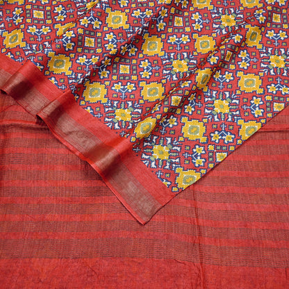 Indian Vintage Heavy Sari Red Pure Khadi Silk Handloom Saree Craft Fabric 5yd Ethnic Wear Dress making For Crafting Quilting Sewing