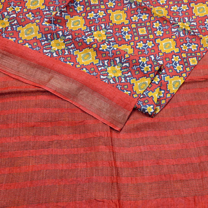 Indian Vintage Heavy Sari Red Pure Khadi Silk Handloom Saree Craft Fabric 5yd Ethnic Wear Dress making For Crafting Quilting Sewing