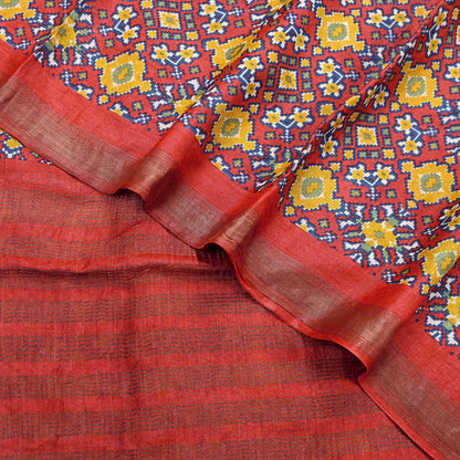 Indian Vintage Heavy Sari Red Pure Khadi Silk Handloom Saree Craft Fabric 5yd Ethnic Wear Dress making For Crafting Quilting Sewing