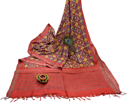 Indian Vintage Heavy Sari Red Pure Khadi Silk Handloom Saree Craft Fabric 5yd Ethnic Wear Dress making For Crafting Quilting Sewing