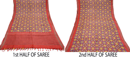 Indian Vintage Heavy Sari Red Pure Khadi Silk Handloom Saree Craft Fabric 5yd Ethnic Wear Dress making For Crafting Quilting Sewing