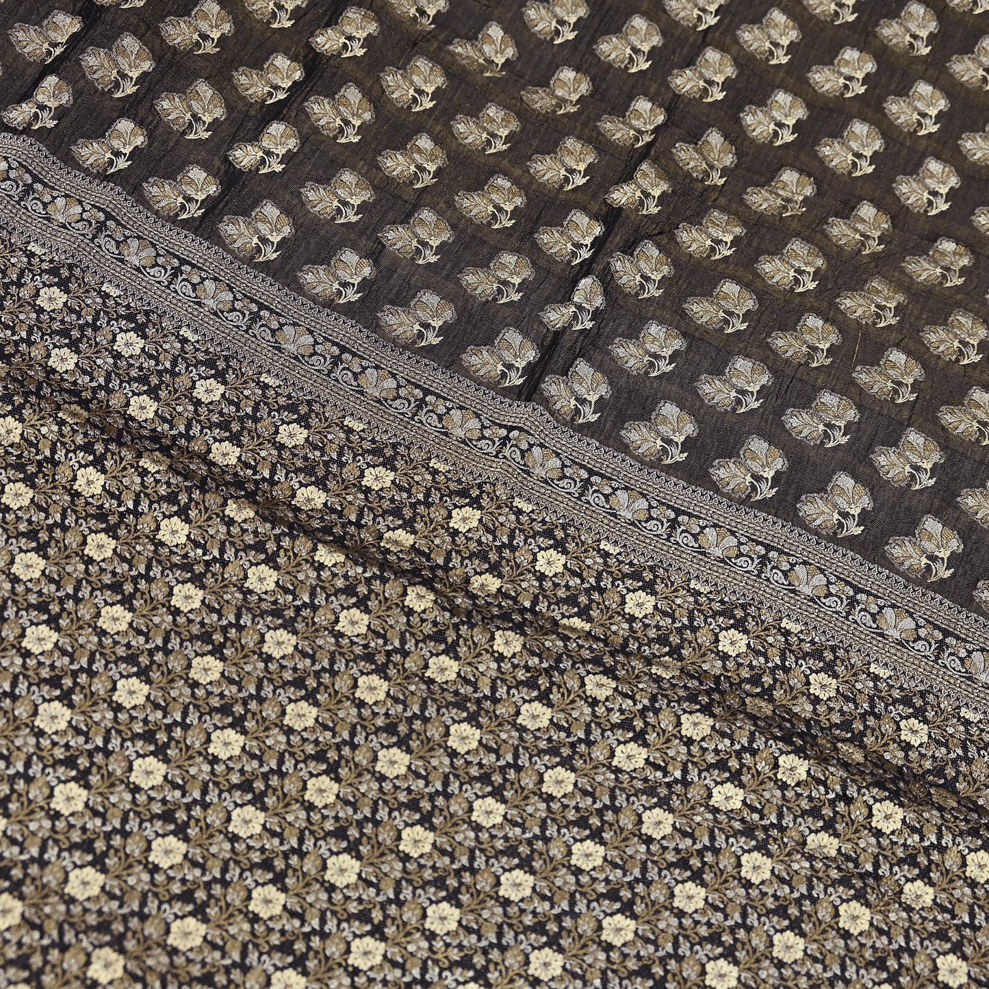 Indian Vintage Black Sarees Pure Silk Hand Woven Sari Craft Fabric 5Yd Sewing Ethnic Floral Dress Making For Crafting Quilting Upcycle