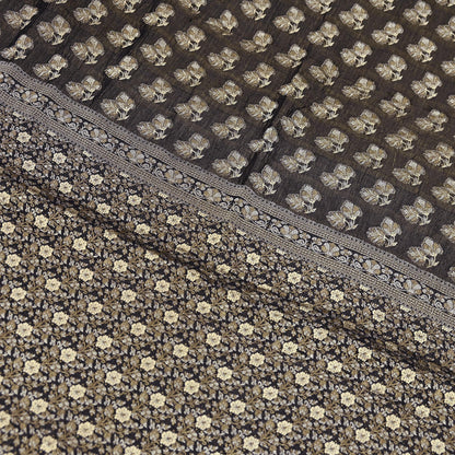 Indian Vintage Black Sarees Pure Silk Hand Woven Sari Craft Fabric 5Yd Sewing Ethnic Floral Dress Making For Crafting Quilting Upcycle