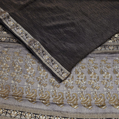 Indian Vintage Black Sarees Pure Silk Hand Woven Sari Craft Fabric 5Yd Sewing Ethnic Floral Dress Making For Crafting Quilting Upcycle