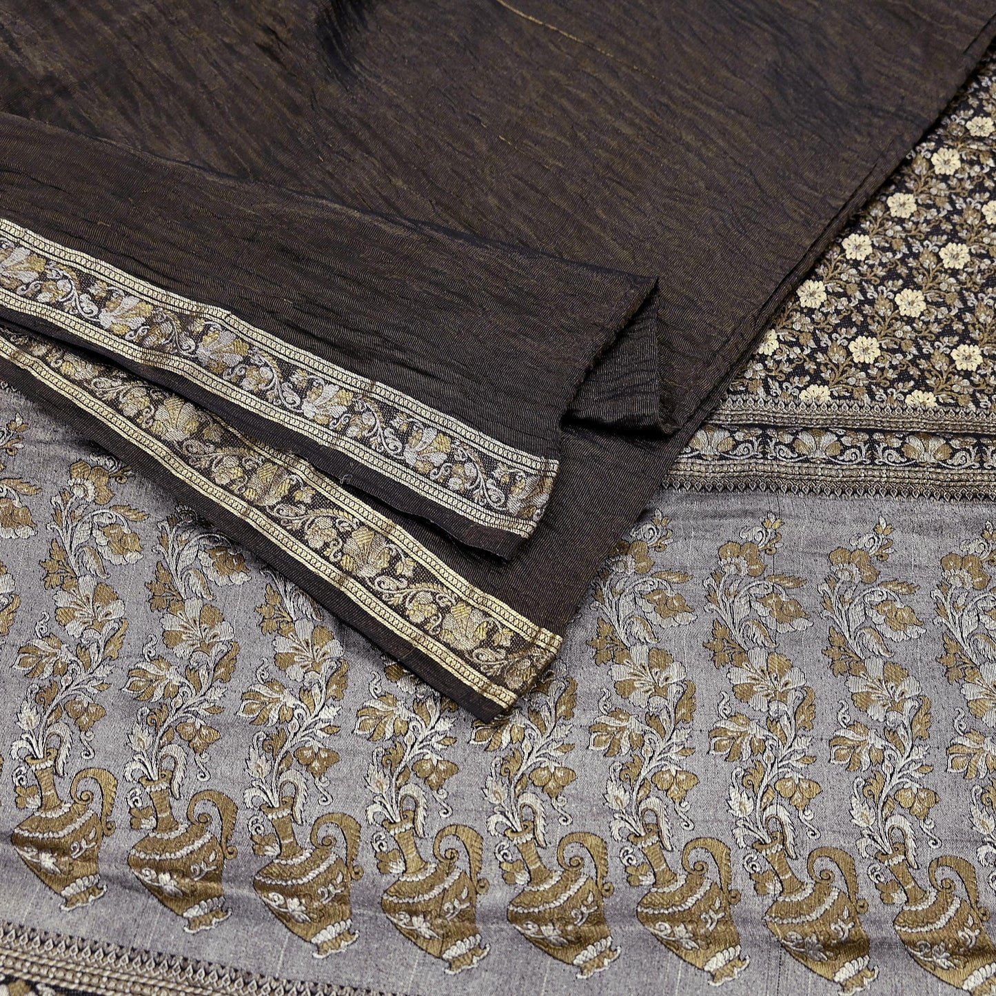 Indian Vintage Black Sarees Pure Silk Hand Woven Sari Craft Fabric 5Yd Sewing Ethnic Floral Dress Making For Crafting Quilting Upcycle