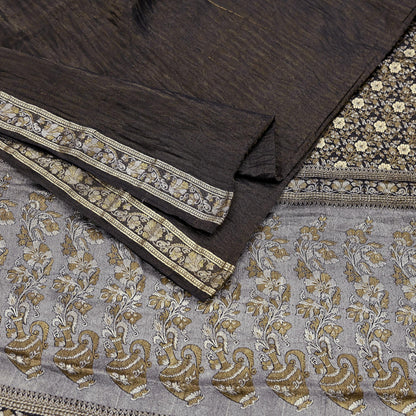 Indian Vintage Black Sarees Pure Silk Hand Woven Sari Craft Fabric 5Yd Sewing Ethnic Floral Dress Making For Crafting Quilting Upcycle